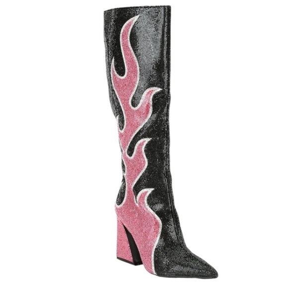 Gianni Bini Zander Rhinestone Flame Pointed Toe Knee High Boots Size 6.5 NWOB - Picture 1 of 7